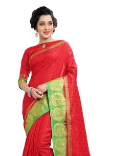 Red Jacquard Silk Jacquard Traditional Sarees