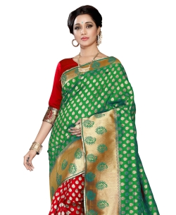 Green And Red Banarasi Silk Jacquard Traditional Sarees