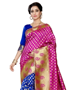 Blue And Magenta Banarasi Silk Jacquard Traditional Sarees