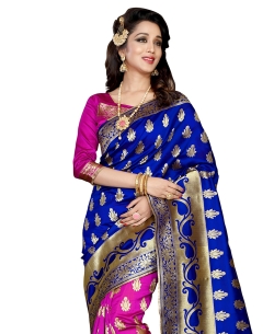 Blue And Magenta Banarasi Silk Jacquard Traditional Sarees