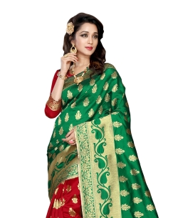 Green And Red Banarasi Silk Jacquard Traditional Sarees
