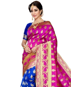 Blue And Magenta Banarasi Silk Jacquard Traditional Sarees