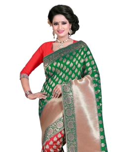 Green And Red Banarasi Silk Jacquard Traditional Sarees