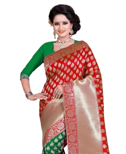 Green And Red Banarasi Silk Jacquard Traditional Sarees