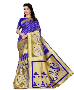 Blue Banarasi Silk Jacquard Traditional Sarees