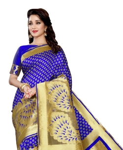 Blue Banarasi Silk Jacquard Traditional Sarees