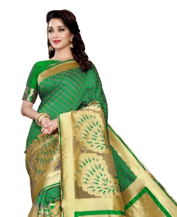 Green Banarasi Silk Jacquard Traditional Sarees