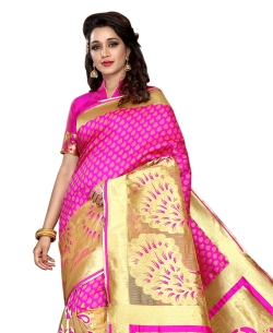 Pink Banarasi Silk Jacquard Traditional Sarees