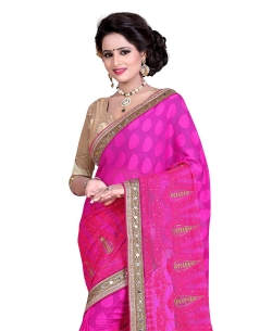 Magenta Jacquard, Net Embroidered, Stone Work, Mirror Work Border Border Sarees