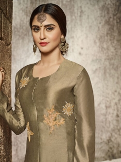 Brown Glass Cotton Heavy Embroidered Straight Suits