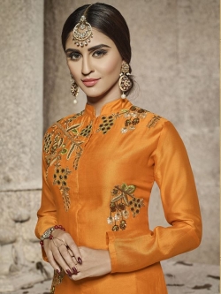 Orange Glass Cotton Heavy Embroidered Straight Suits