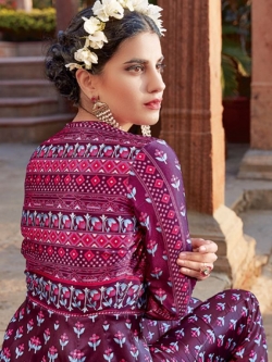Maroon Satin Printed Anarkali Suits