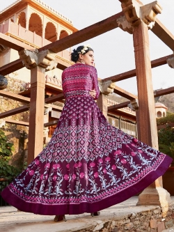Maroon Satin Printed Anarkali Suits