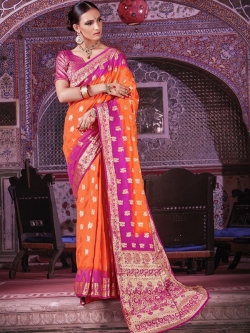 Orange Silk Jacquard Traditional Sarees