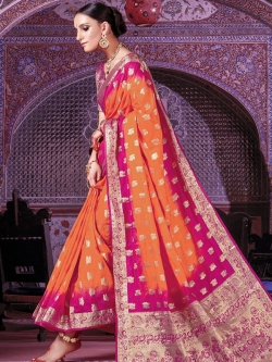 Orange Silk Jacquard Traditional Sarees