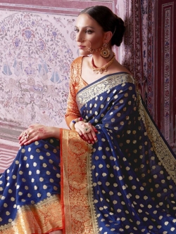 Blue Silk Jacquard Traditional Sarees