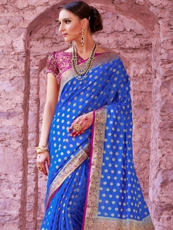 Blue Silk Jacquard Traditional Sarees