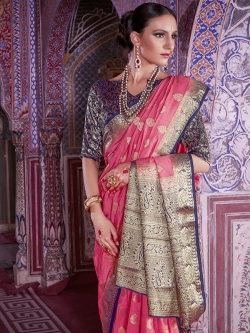 Pink Silk Jacquard Traditional Sarees