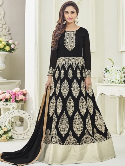 Black Faux Georgette Embroidered Anarkali Suits