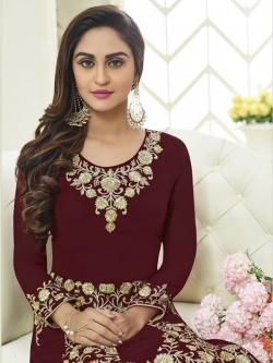 Maroon Faux Georgette Embroidered Anarkali Suits