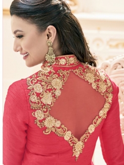Pink Pure Khadi Silk Embroidered, Printed Border Long Choli Lehengas