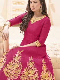 Pink Heavy Italian Silk Paisley Embroidered Anarkali Suits