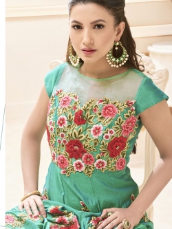 Green Two Tone Silk Floral Embroidered Anarkali Suits