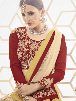 Maroon Slub Silk Embroidered, Stone Work A Line Lehengas
