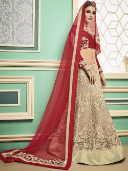 Maroon Slub Silk Embroidered, Stone Work A Line Lehengas