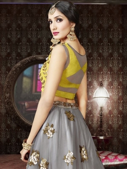 Yellow Satin Embroidered A Line Lehengas
