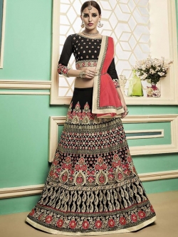 Black Semi Pure Embroidered, Lace Border, Stone Work A Line Lehengas