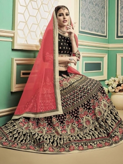 Black Semi Pure Embroidered, Lace Border, Stone Work A Line Lehengas