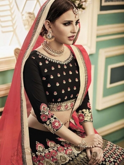 Black Semi Pure Embroidered, Lace Border, Stone Work A Line Lehengas