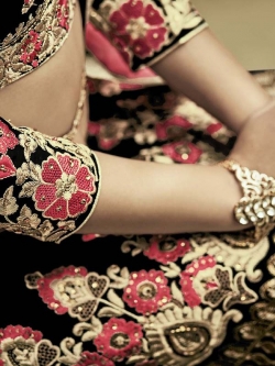 Black Semi Pure Embroidered, Lace Border, Stone Work A Line Lehengas