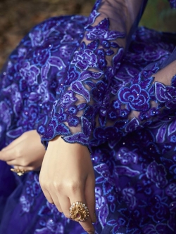 Blue Net Floral Embroidered, Stone Work Anarkali Suits