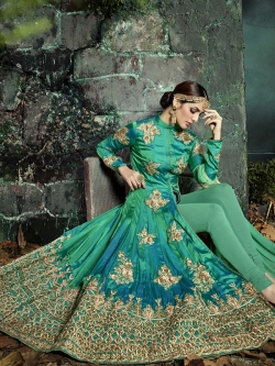 Green Sultani Silk Zari Embroidered Anarkali Suits