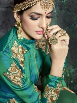 Green Sultani Silk Zari Embroidered Anarkali Suits