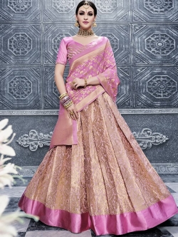 Pink Satin Embroidered A Line Lehengas