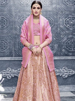 Pink Satin Embroidered A Line Lehengas