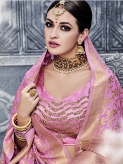 Pink Satin Embroidered A Line Lehengas