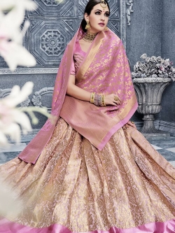 Pink Satin Embroidered A Line Lehengas