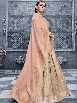Peach Satin Embroidered A Line Lehengas