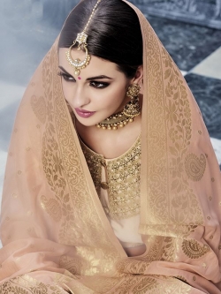 Peach Satin Embroidered A Line Lehengas