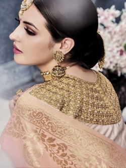 Peach Satin Embroidered A Line Lehengas
