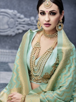 Blue Satin Embroidered A Line Lehengas
