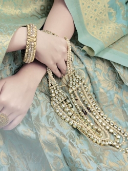 Blue Satin Embroidered A Line Lehengas