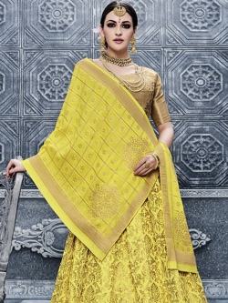 Yellow Silk Embroidered A Line Lehengas