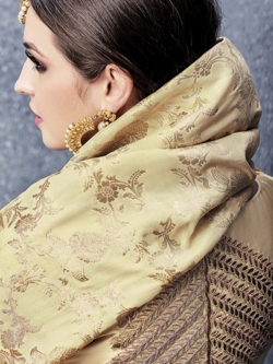 Beige Satin Embroidered A Line Lehengas