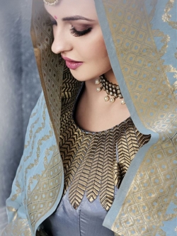 Blue Satin Embroidered A Line Lehengas
