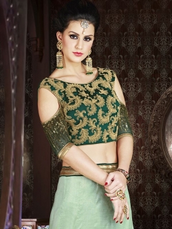 Green Banglori Silk Embroidered, Sequins Work A Line Lehengas